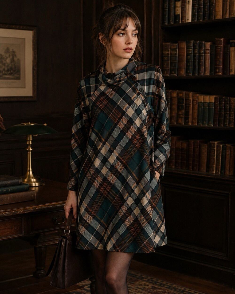 Jessica Howard Plaid Sweater Dress Green Long Sleeve Fit Flare Midi Size XL